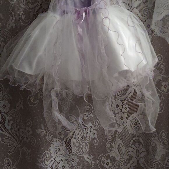Lavender White Purple Infant Satin Tulle Applique Tutu Dress Pearl Floral Accent - Picture 6 of 11
